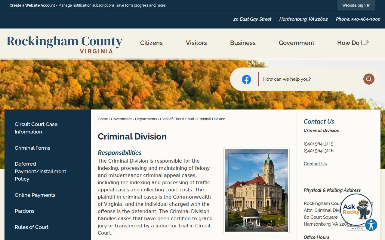 Rockingham County Circuit Court Criminal Division system links, not case data
