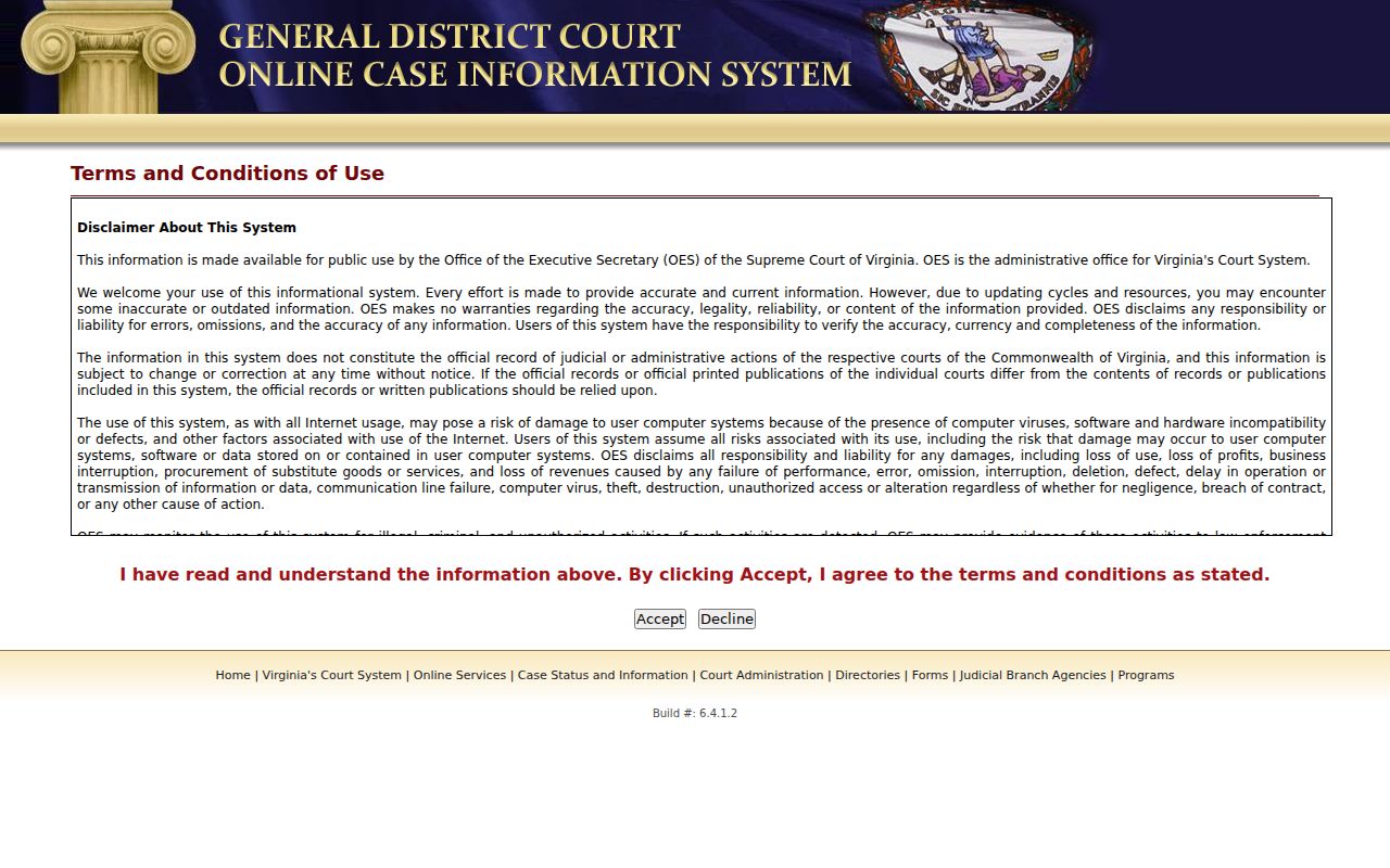 Rockingham County warrant search through the General District Court case system