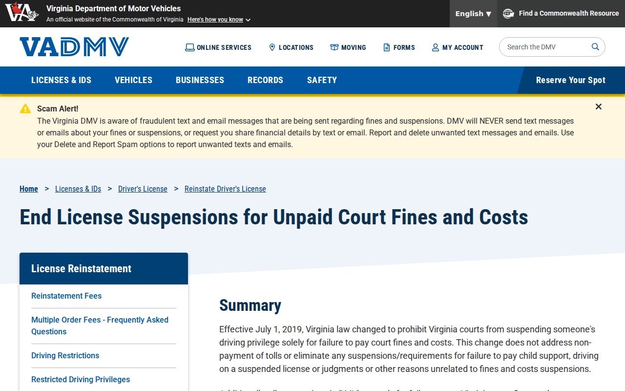 Rockingham County traffic warrant information with Virginia DMV fines caveat