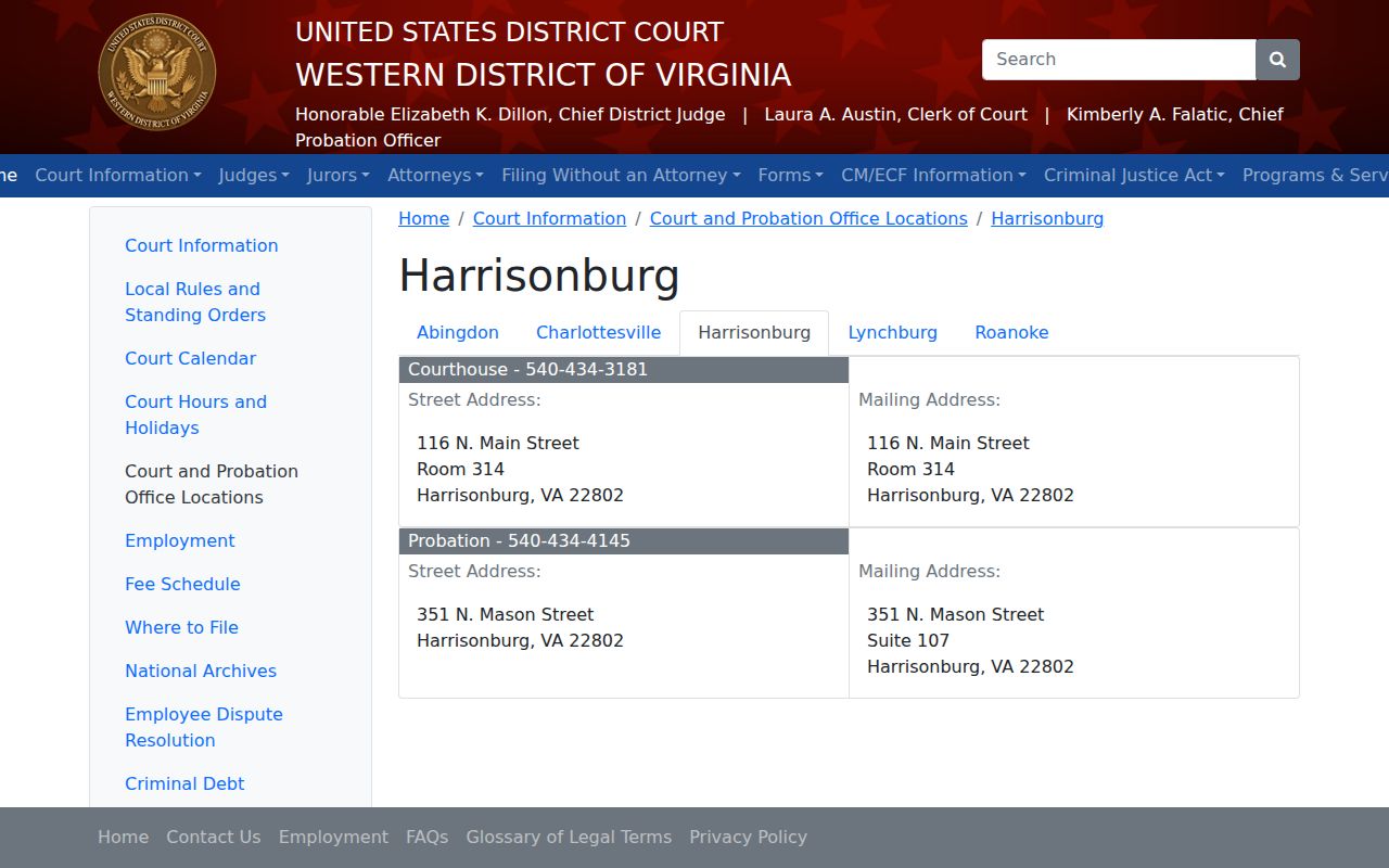 Harrisonburg Division federal office location for Rockingham County case routing