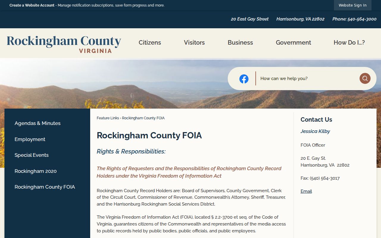 Rockingham County warrant records access through the County FOIA page